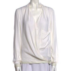 Helmut Lang blouse with leather trim and silver belt hardware